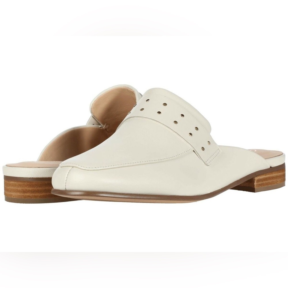 Clarks White Leather Slip-On Mules‎ with Gold Grommets | Size 6.5 🤍